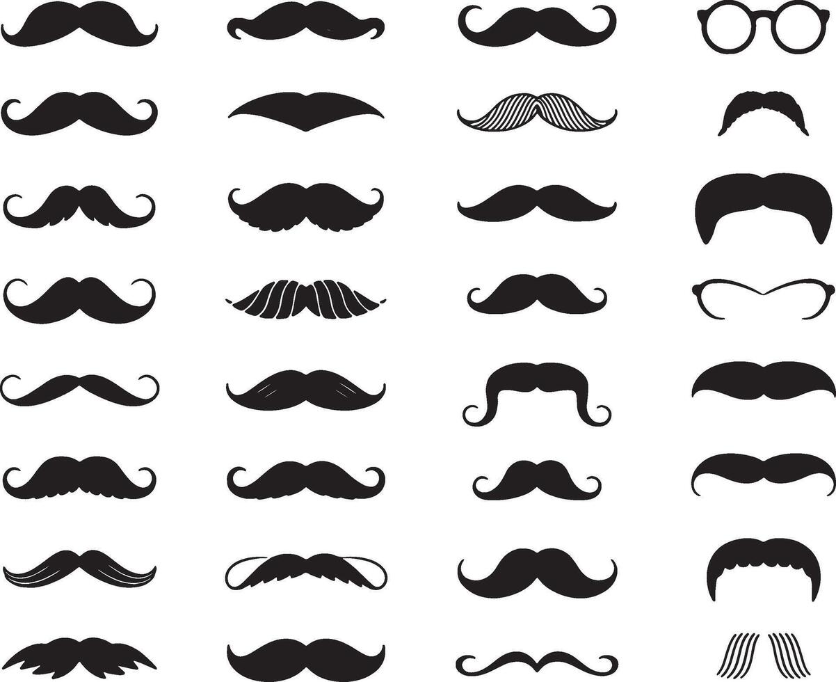 Collection of mustache styles icons silhouettes vector