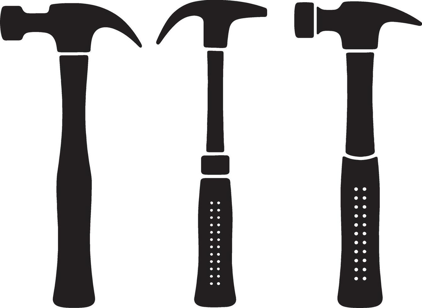 Three black silhouettes of different hammers vector