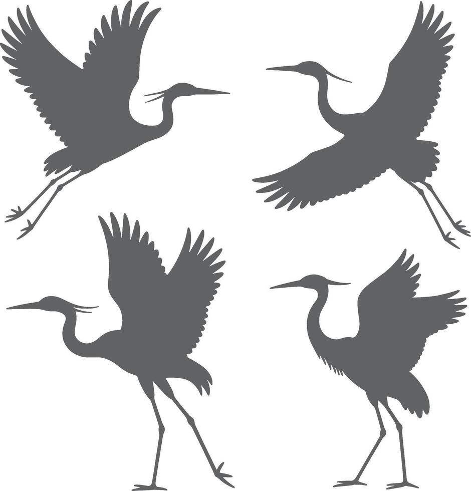 Elegant grey heron silhouettes flying gracefully vector