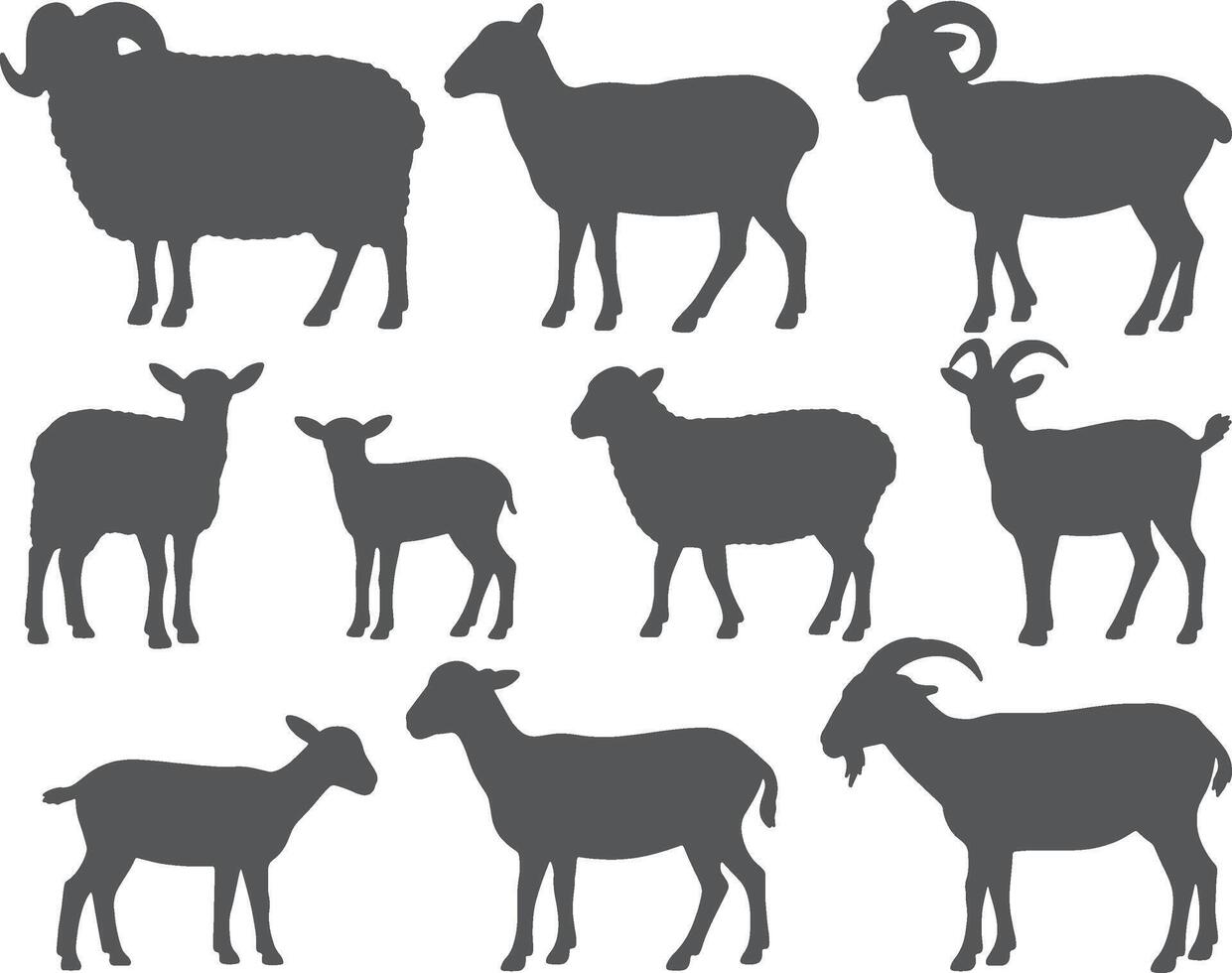 set of sheep and goat silhouettes on white background vector
