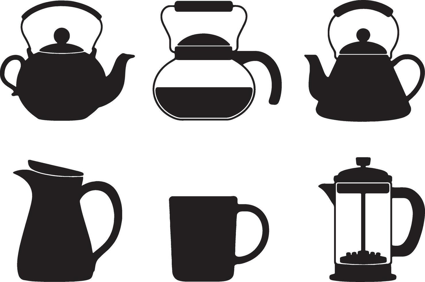 Six silhouettes of coffee and tea makers vector