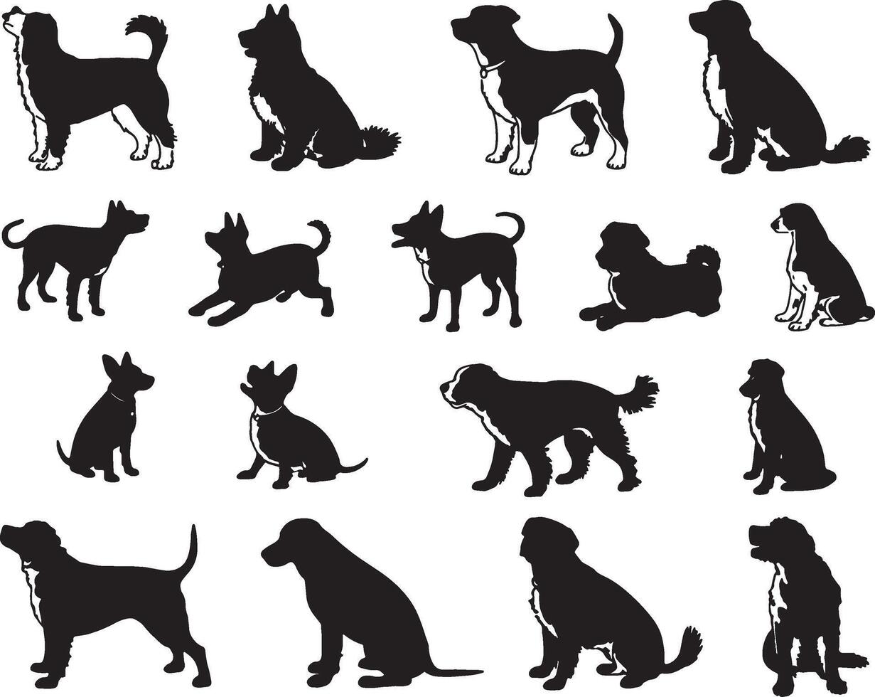 Collection of dog silhouettes various breeds vector