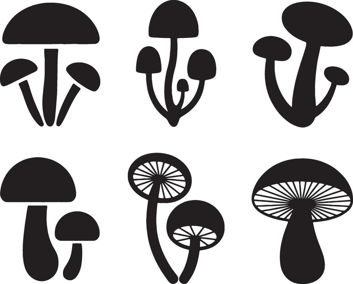 Six silhouettes of various mushroom types vector