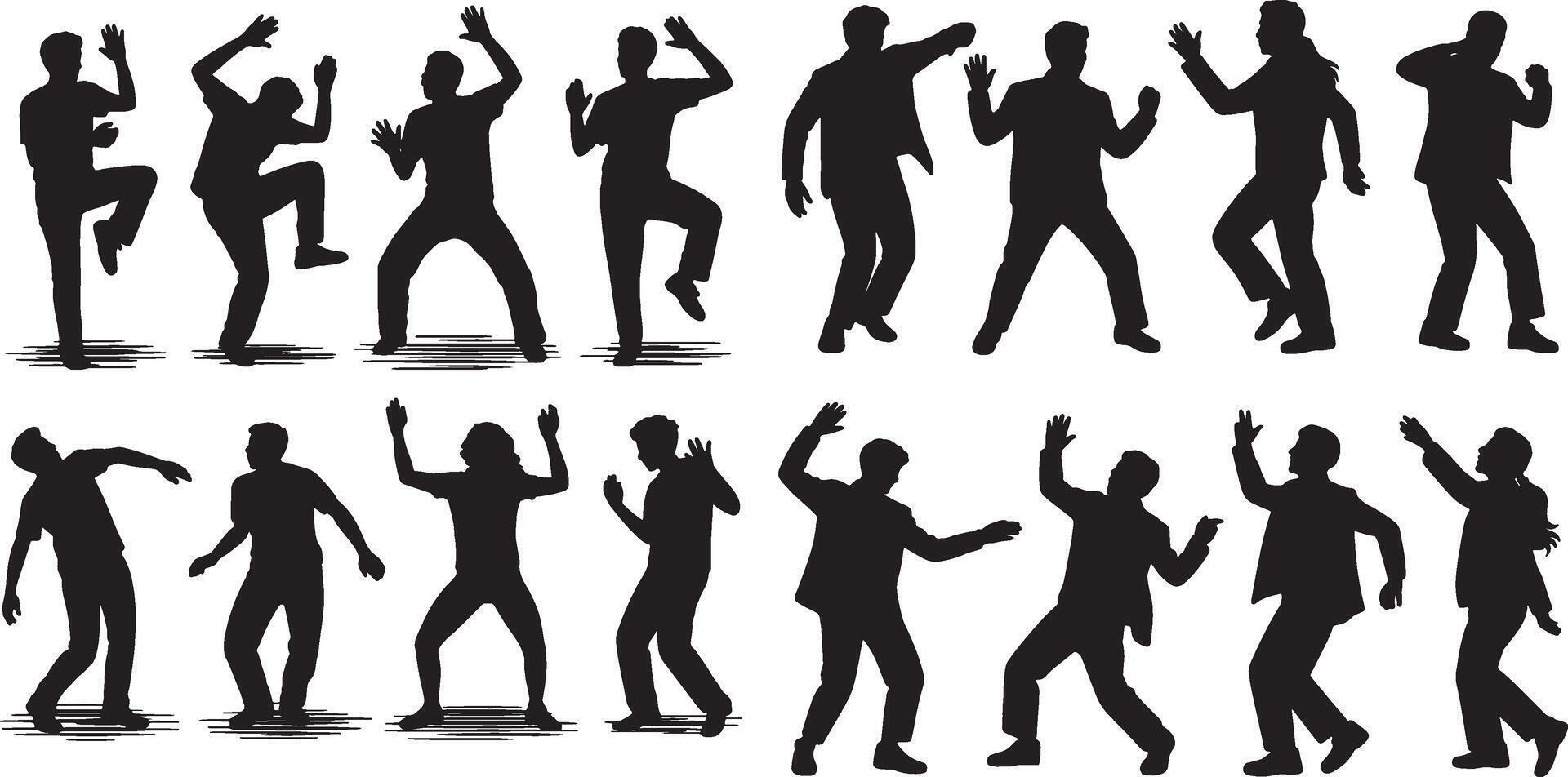 silhouettes of men dancing in various poses vector