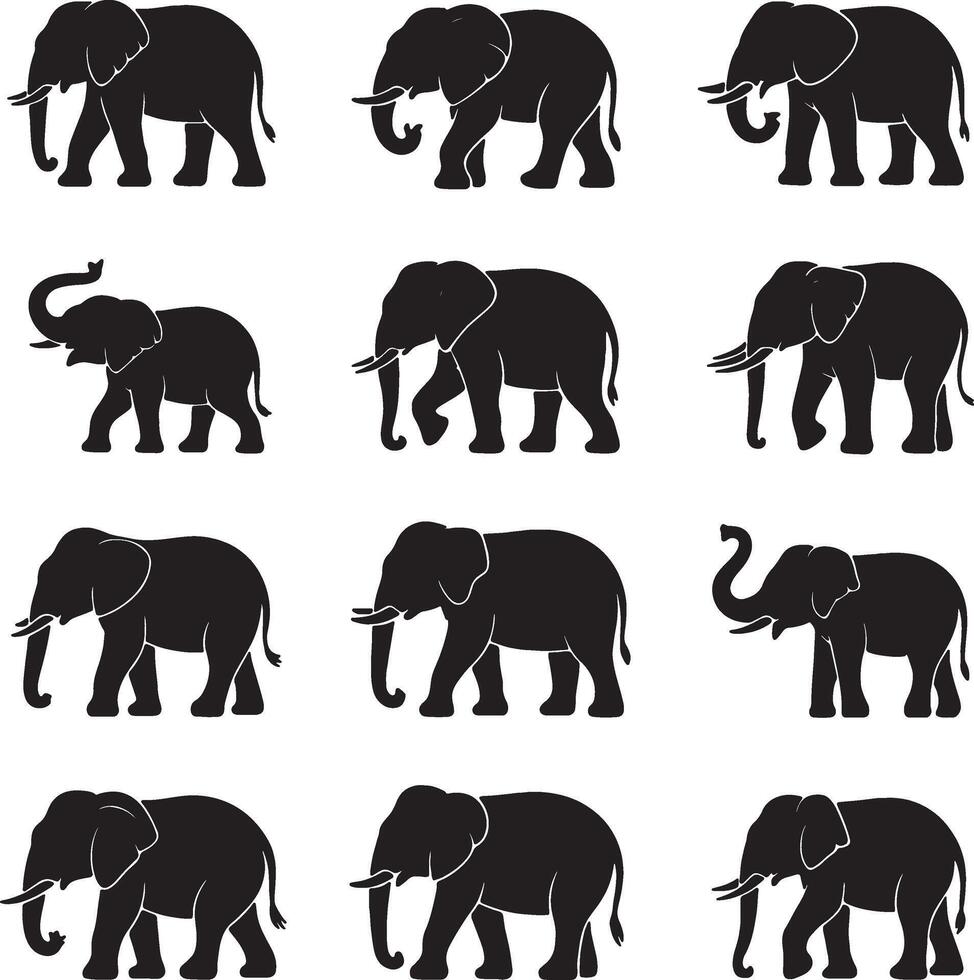 elephant silhouette set illustration vector
