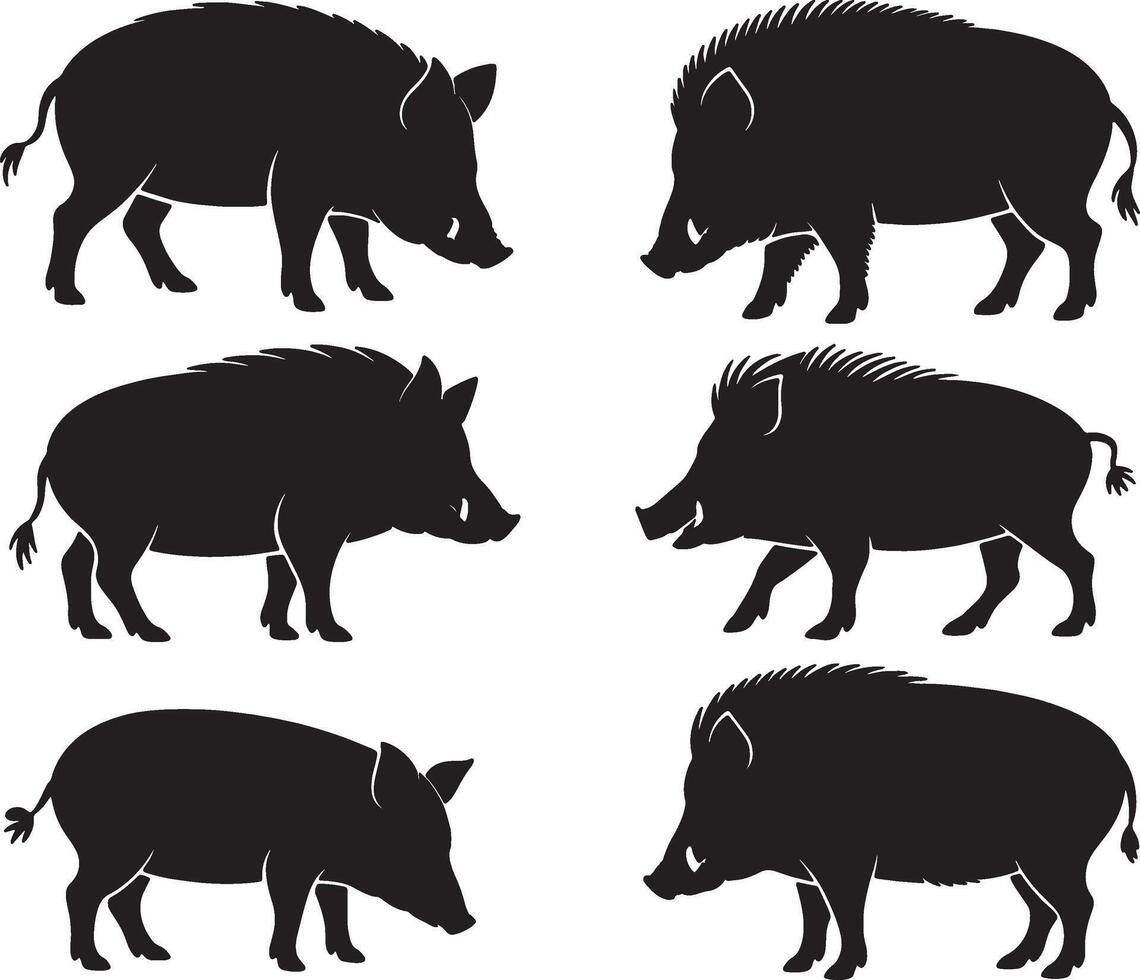 wild boar silhouettes black and white vector