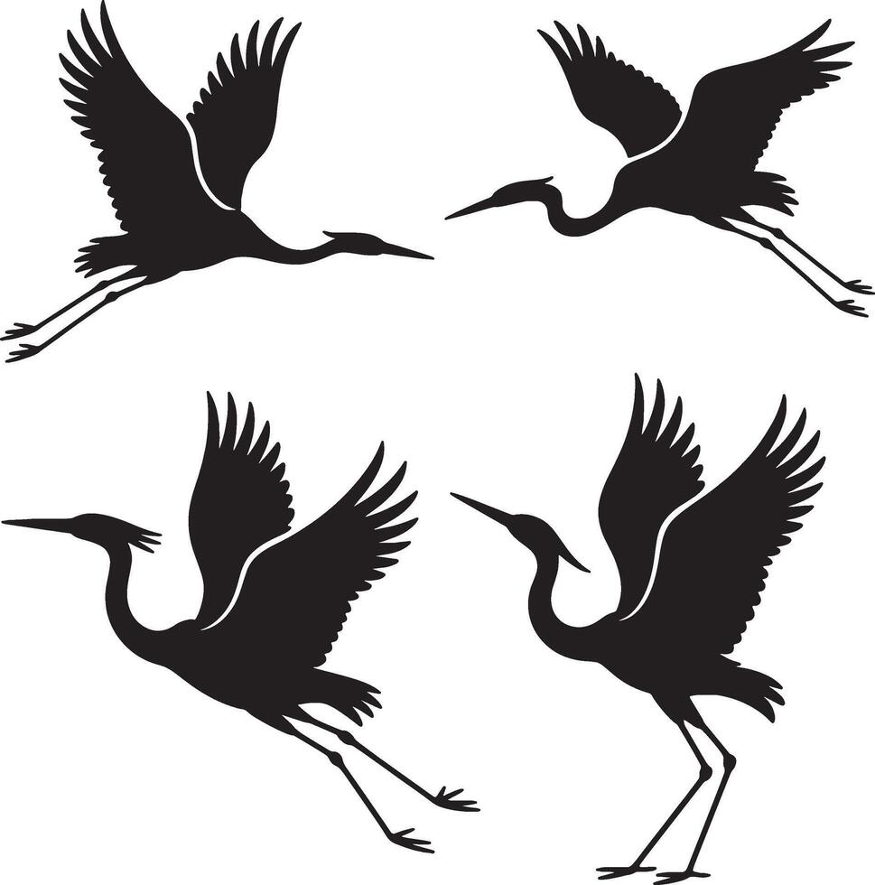 Elegant black silhouette cranes in flight design vector