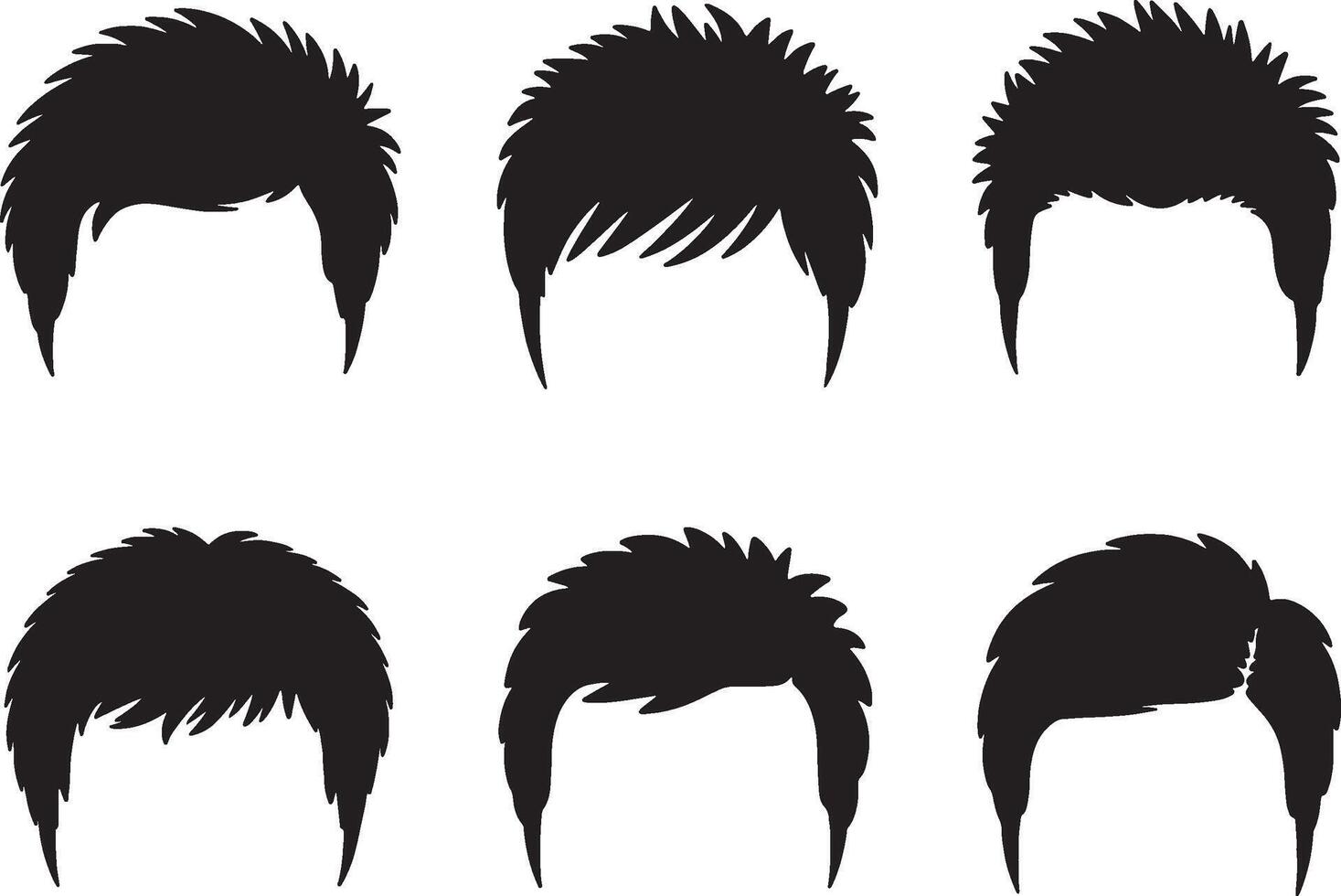Six silhouettes of short modern hairstyles for men vector