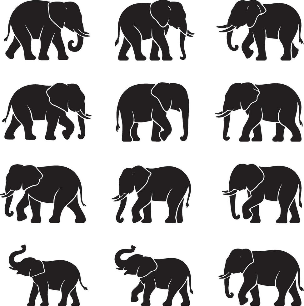 elephant silhouette icons set vector
