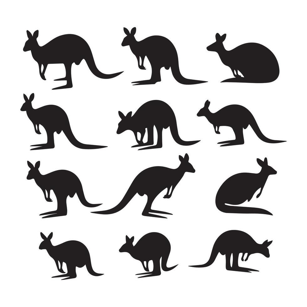 Kangaroo Silhouettes 12 Designs vector
