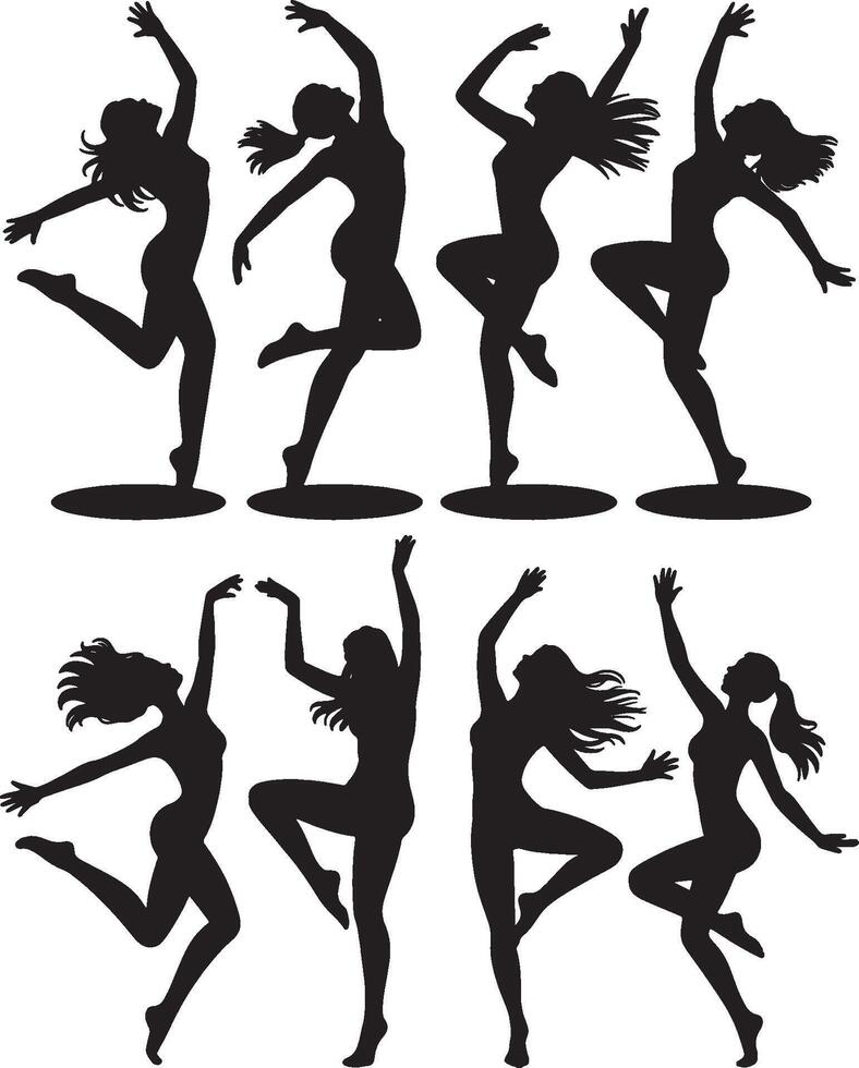 Silhouettes of graceful dancers in various poses vector