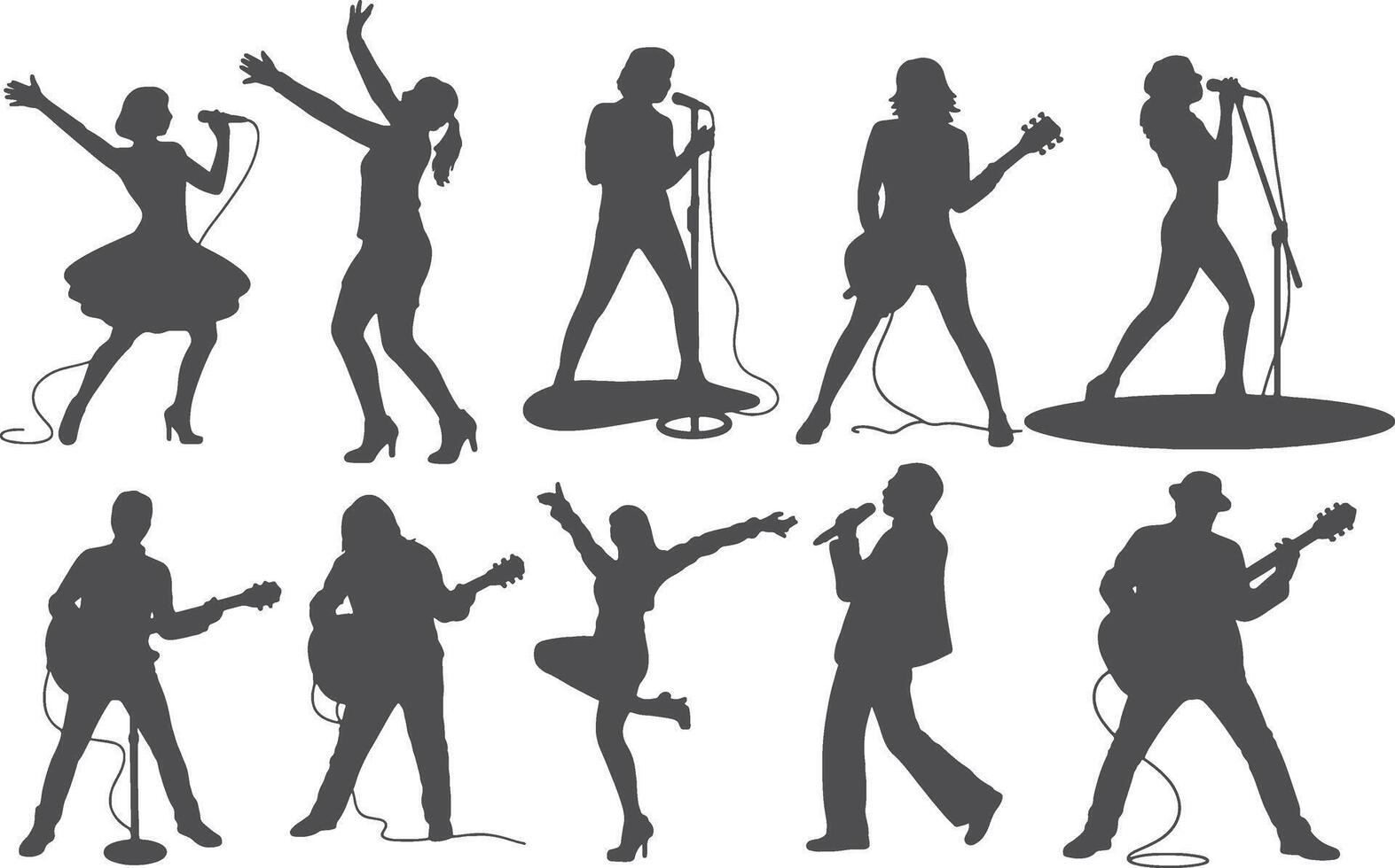 silhouettes of people singing and playing musical instruments vector