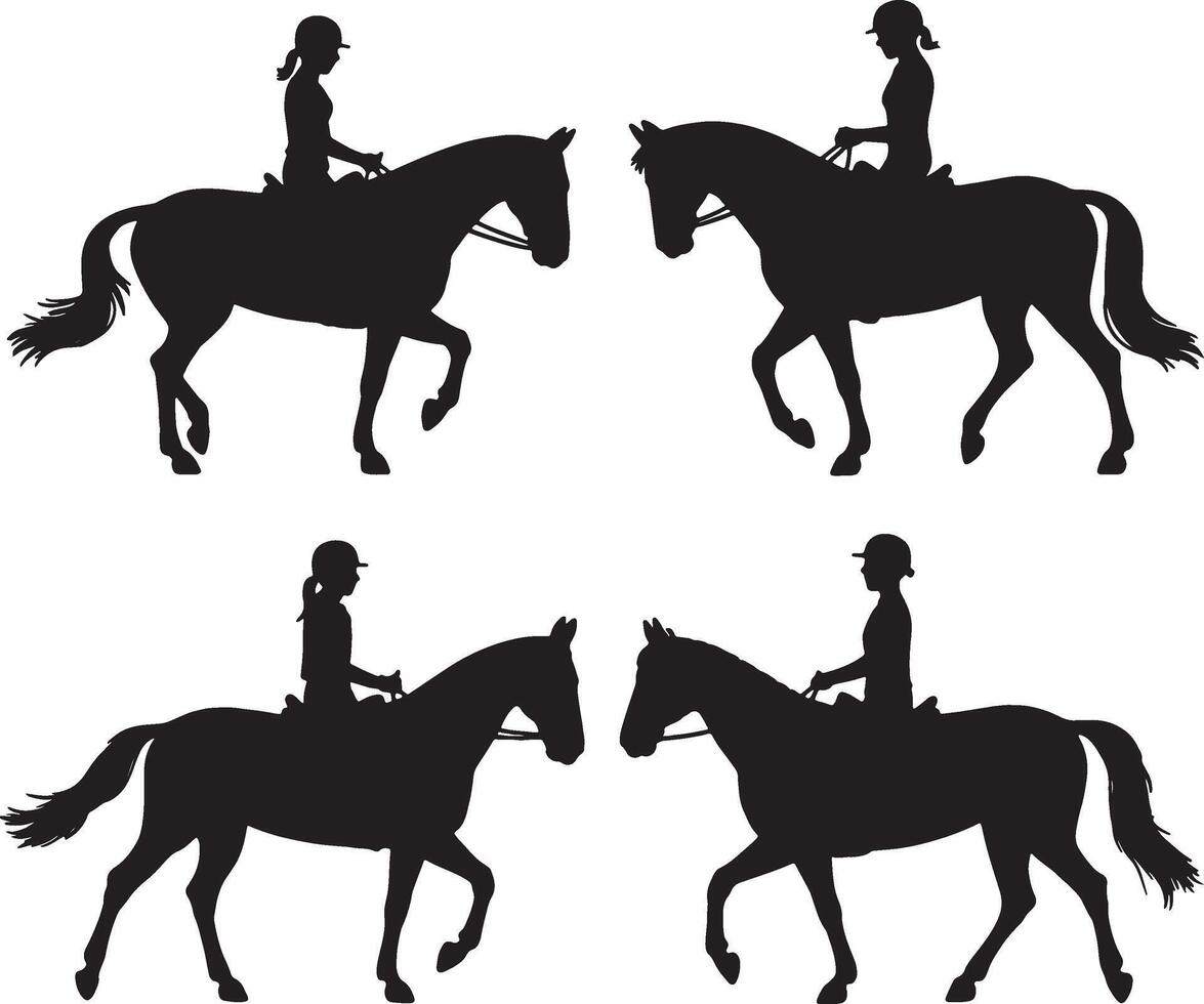 Equestrian silhouettes horseback riding set vector