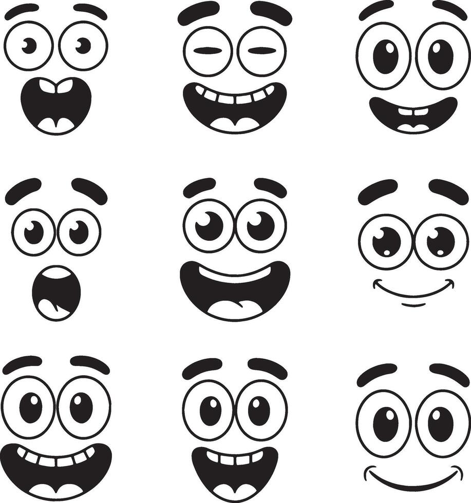 Wow Nine cartoon faces showing different emotions vector
