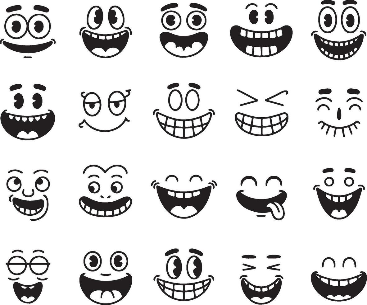 Unique Collection of funny cartoon faces expressions vector