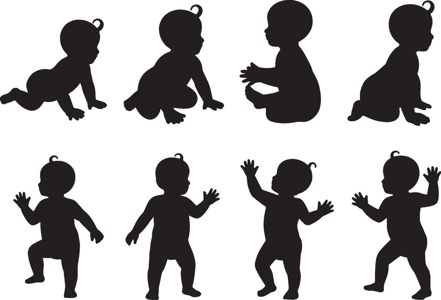 Baby development stages silhouettes collection infant growth vector