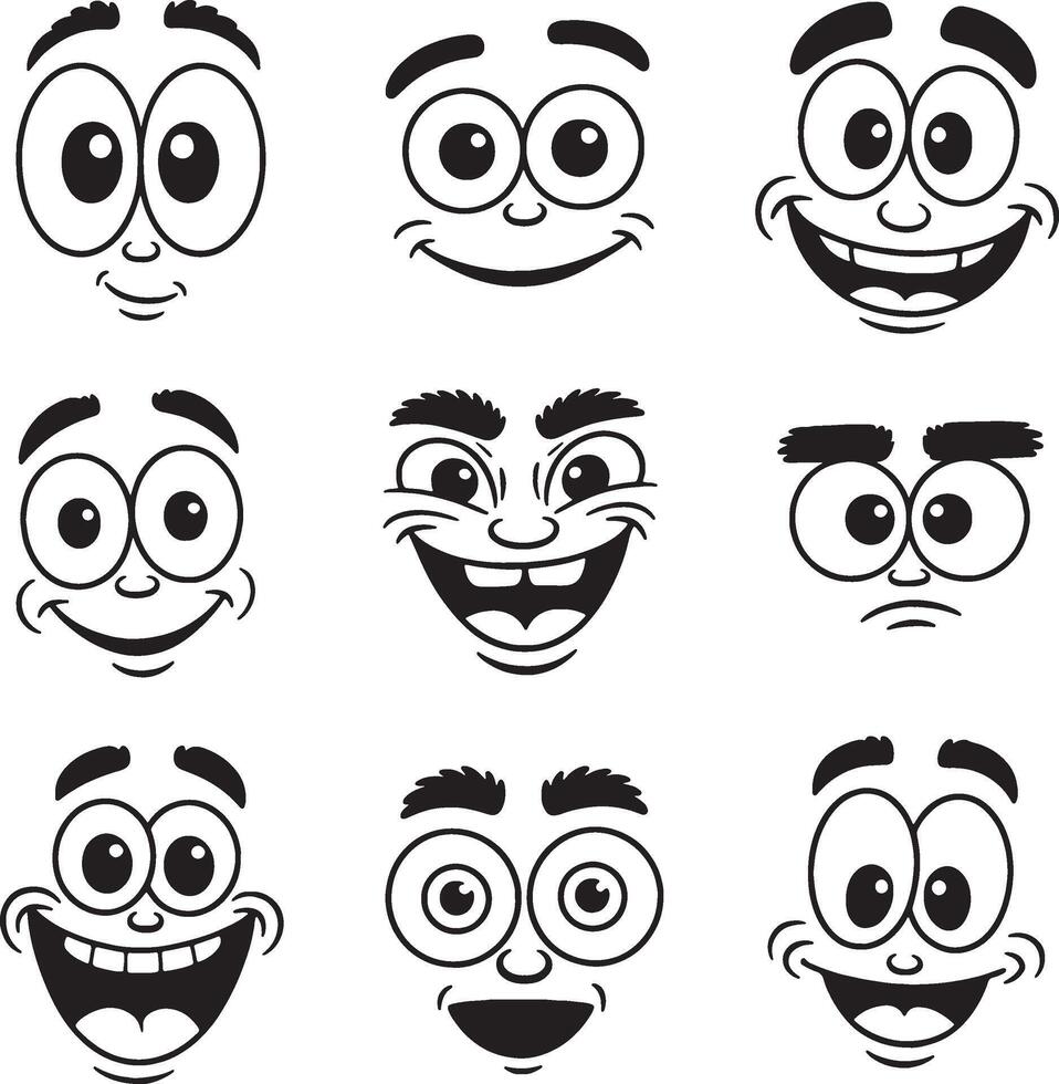 Best Nine cartoon faces showing various emotions expressions vector
