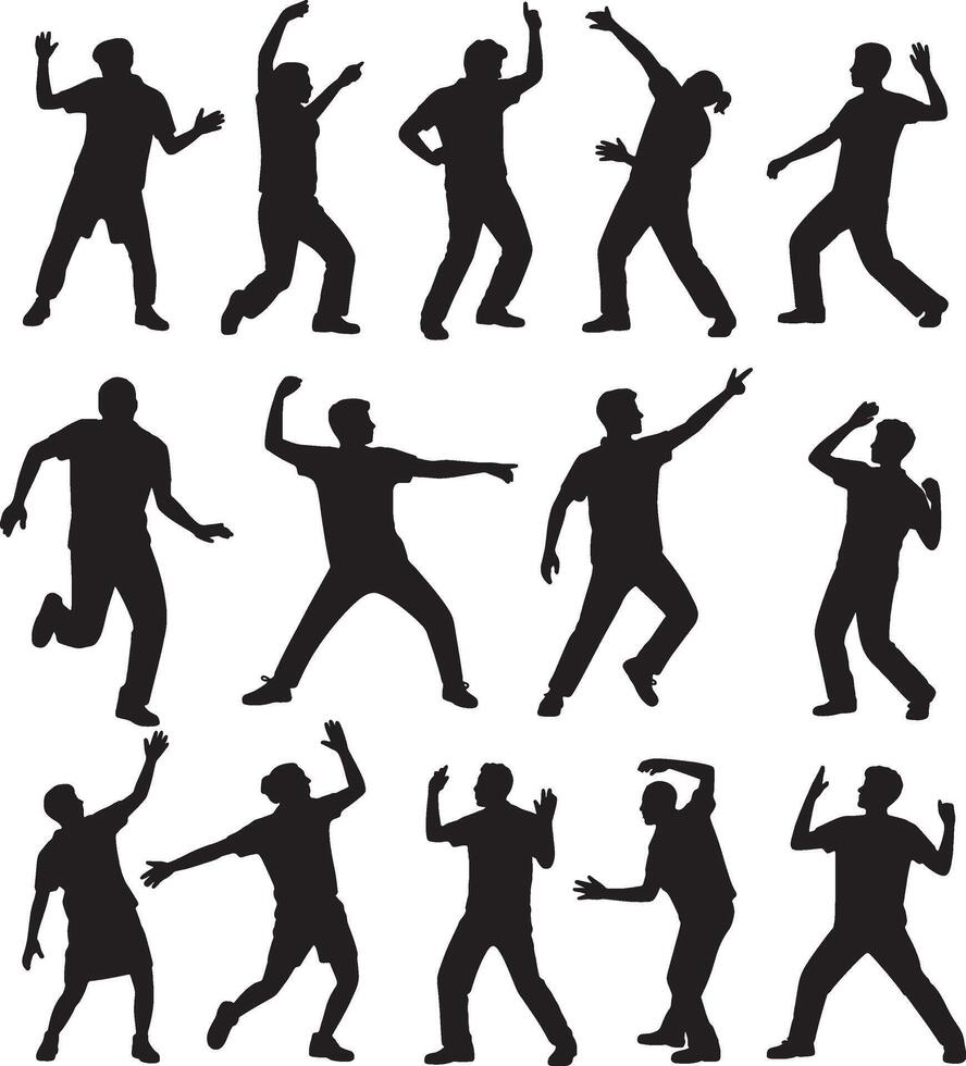 silhouettes of people dancing in various poses vector