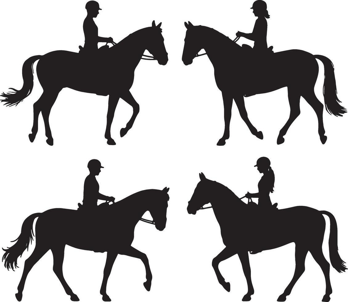 Equestrian silhouettes horseback riding pairs vector