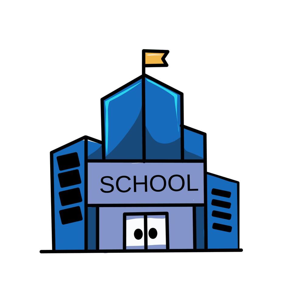 illustration of a school building in flat cartoon style. Great for educational materials, back to school content, and childrens learning visuals vector