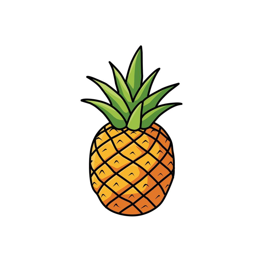 A bright and cheerful illustration of a whole pineapple in cartoon style. Suitable for tropical fruit, summer, healthy food, or island-themed designs vector