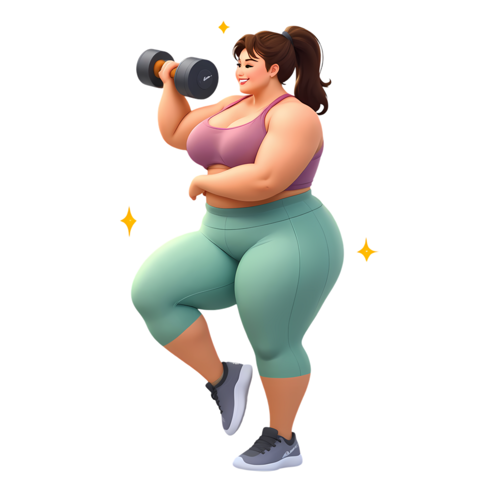 Plus size athlete using kettlebell png