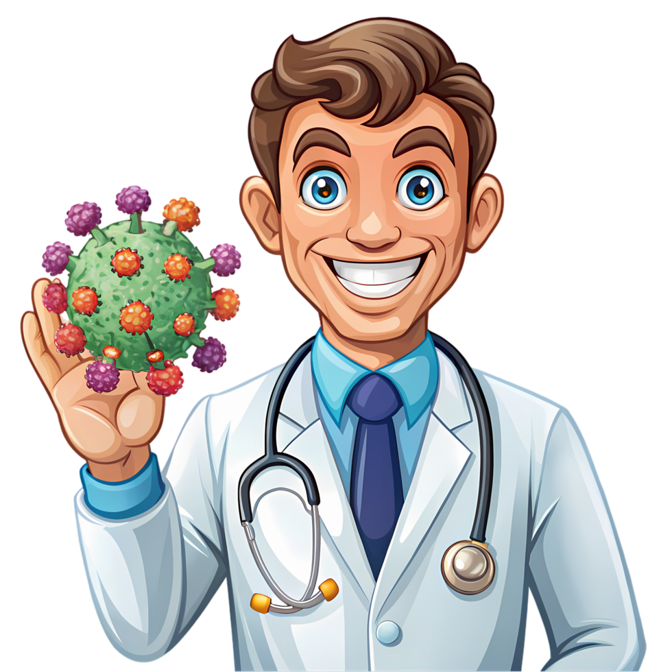 Cartoon Germ in Doctor Hand png
