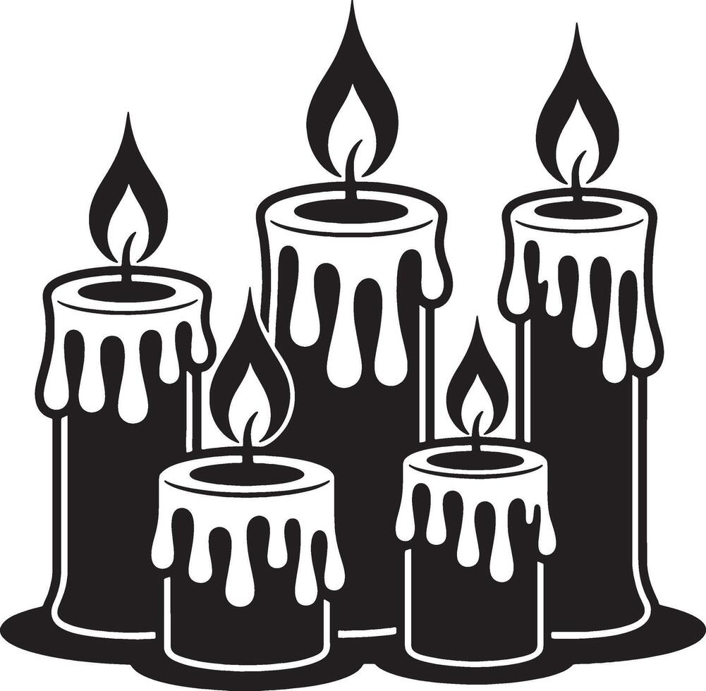 Four melted candles burning brightly together vector