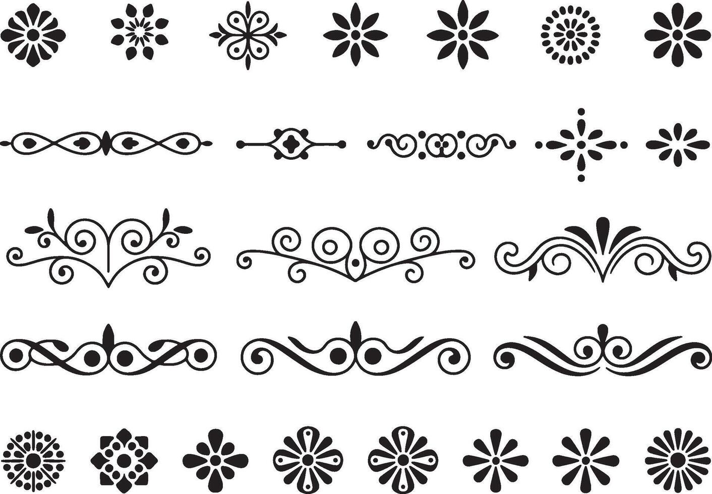 Black and white floral and swirl design elements vector