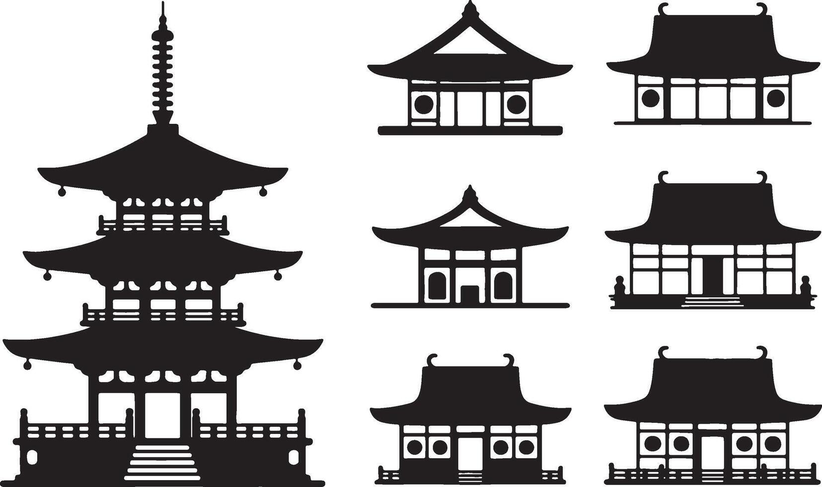 Japanese temple silhouettes architectural designs pagoda vector