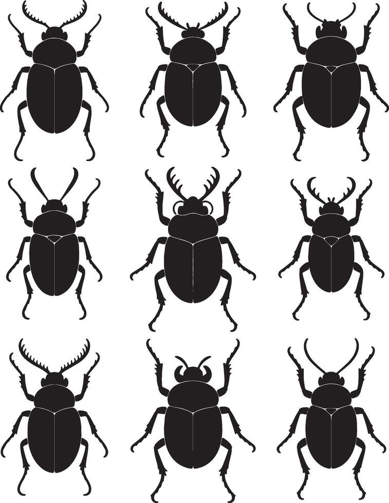 silhouettes of various beetle species vector