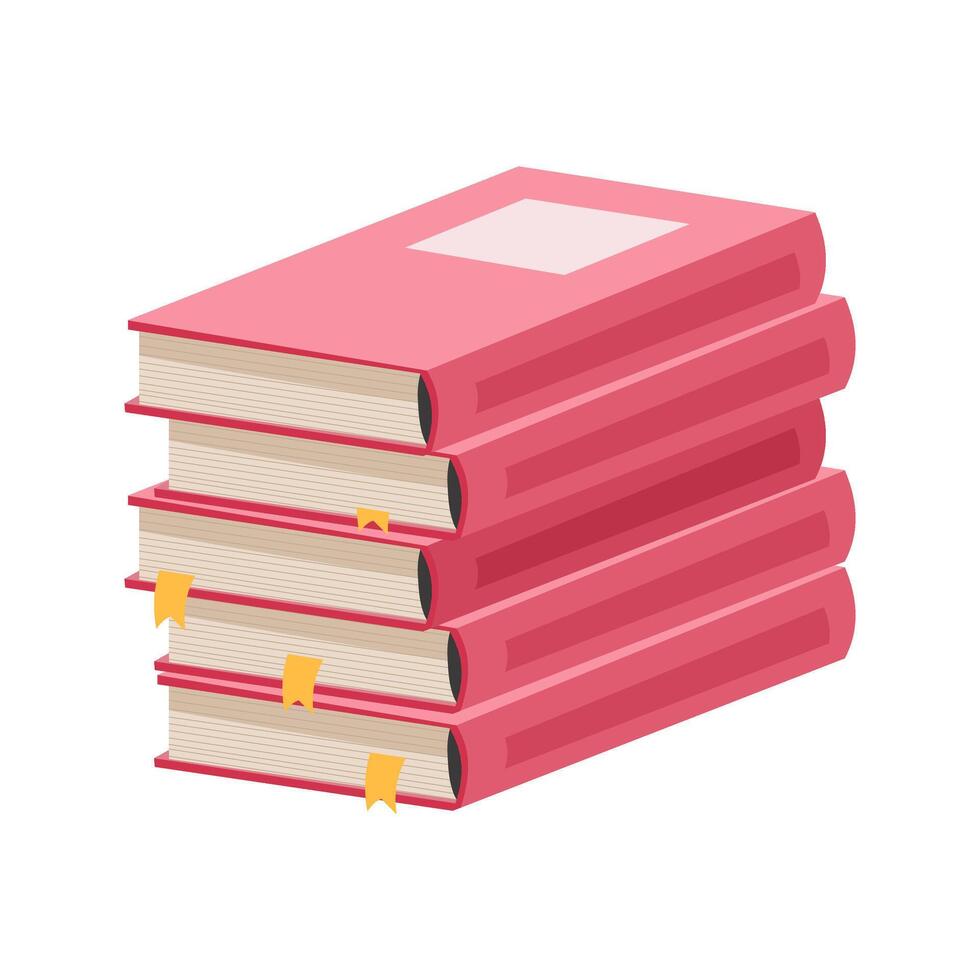Stack of books with pink cover. Materials for education, reading, literature, and scientific theme. vector
