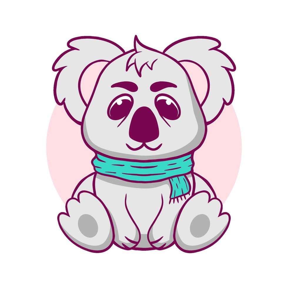 Cartoon koala wearing a blue scarf. The scarf is wrapped around the koala's neck and is blue in color vector