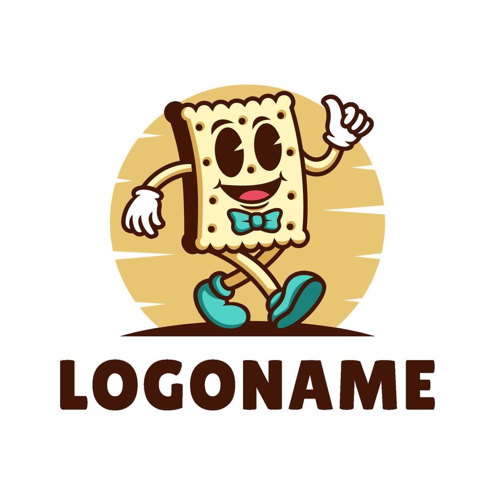 Cartoon character biscuit walking with a thumbs up sign. logo template vector