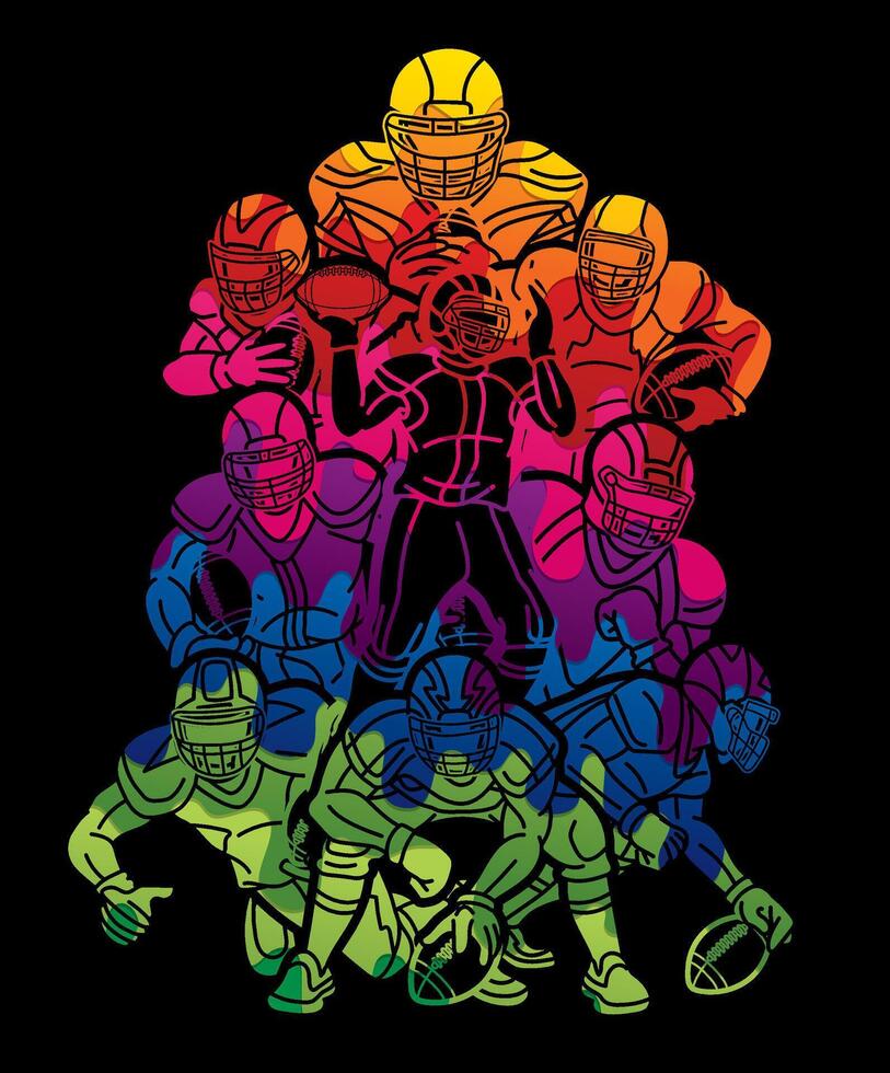 Graffiti American Football Team Cartoon Sport Players Mix Action Graphic vector