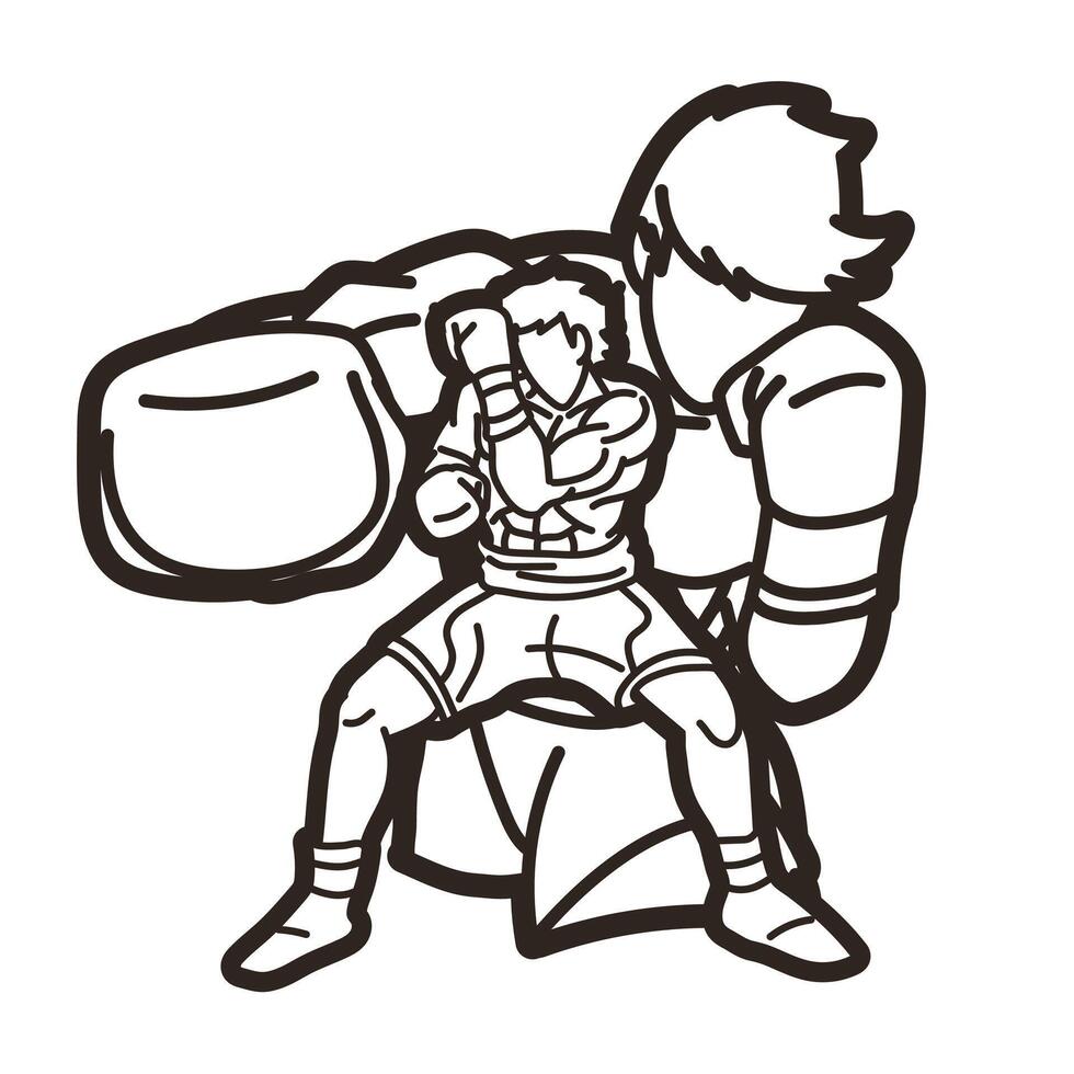 Boxer Mix Action Boxing Sport Cartoon Outline Graphic vector