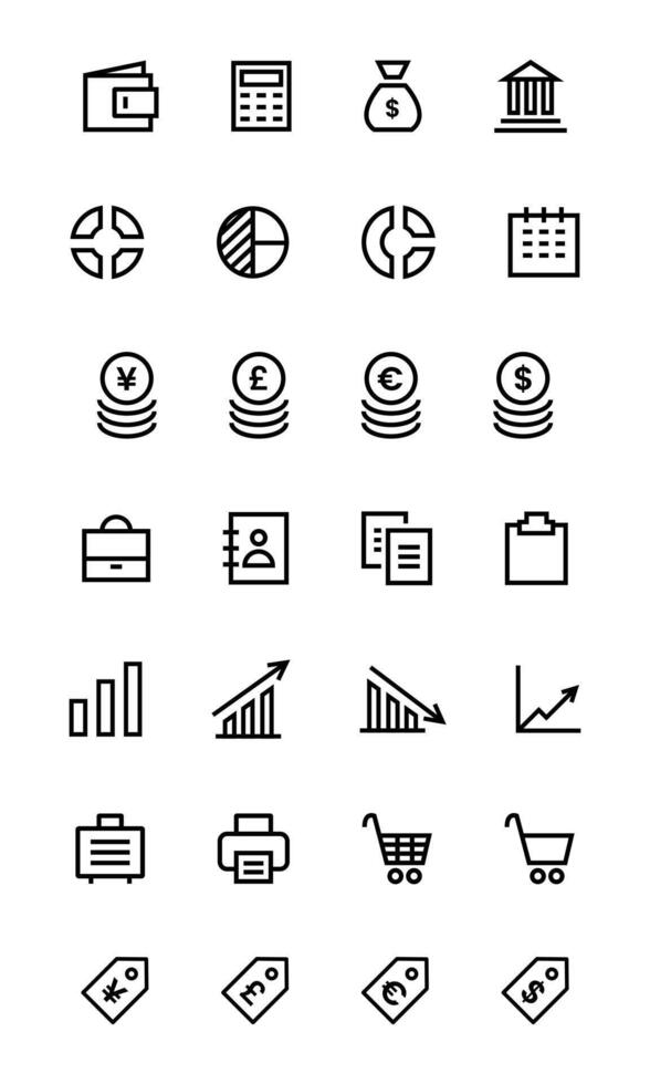 Minimalist business and finance icon set in bold line style. Perfect for apps, presentations, infographics, and web design projects. vector