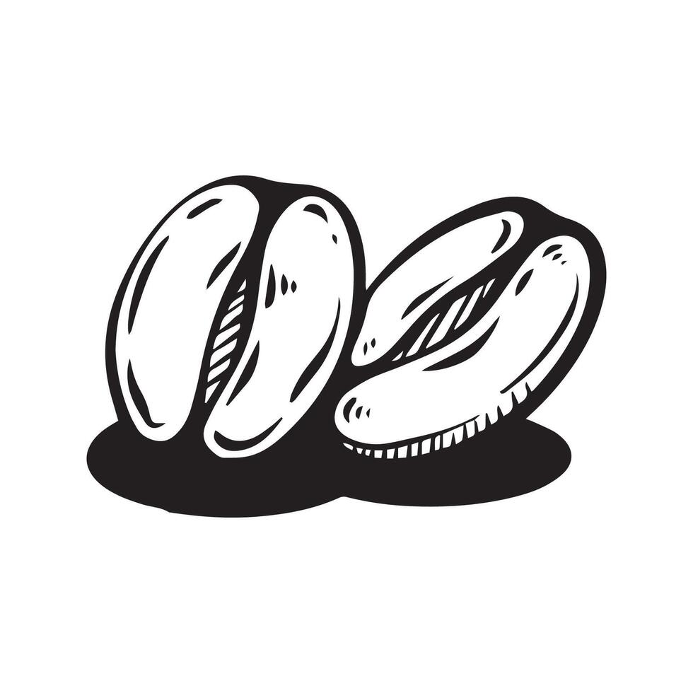 Single coffee beans minimalist illustration, black and white line art vector