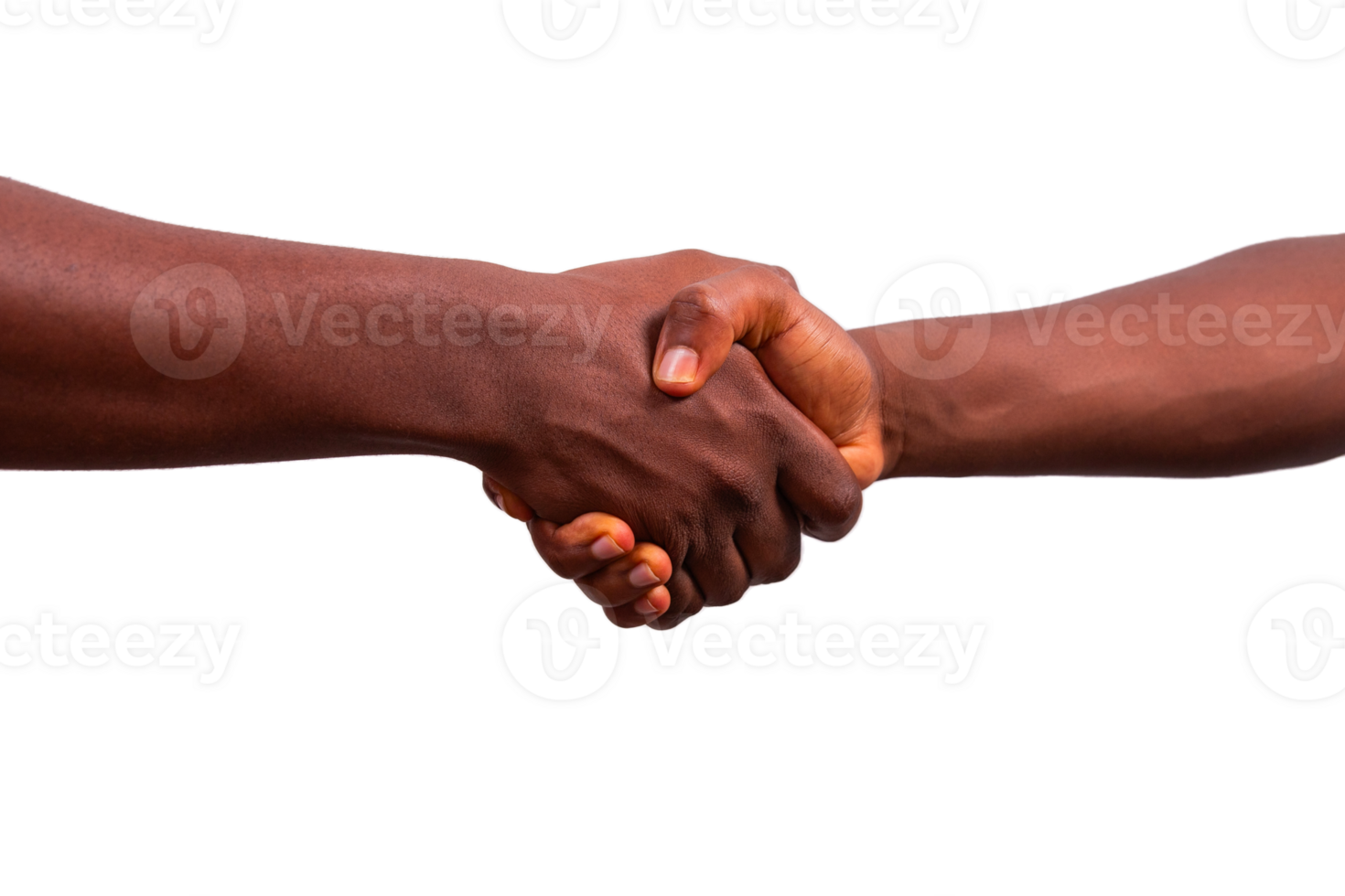 Handshake between two African people, hands isolated on transparent background png