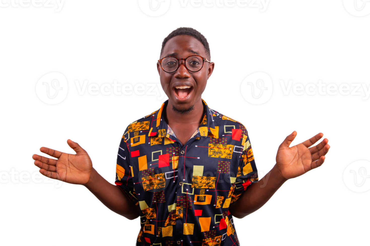 African young businessman with surprised expression, mockup isolated on transparent background png