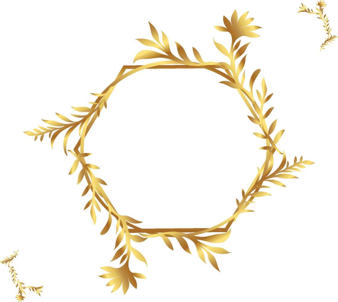 Golden frame with leaves and flowers on white background vector