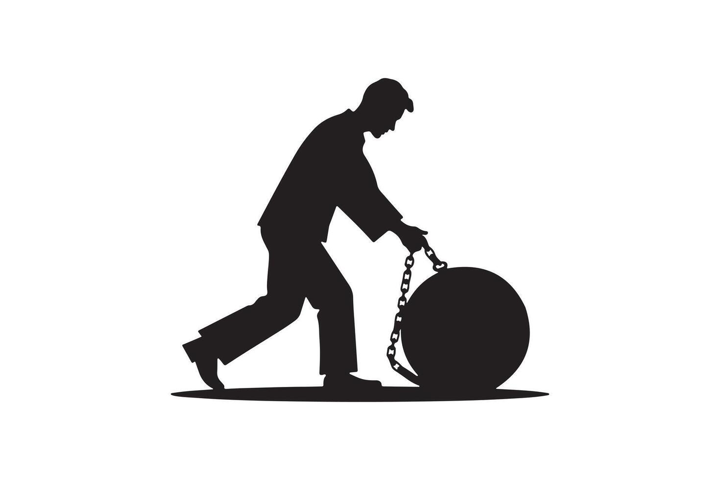 Man Pushing Heavy Ball Silhouette - Concept of Struggle Clipart vector