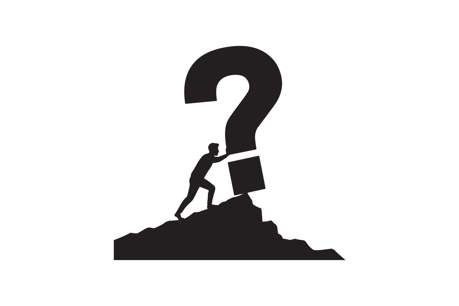 Man Pushing Question Mark Silhouette - Problem solving effort vector
