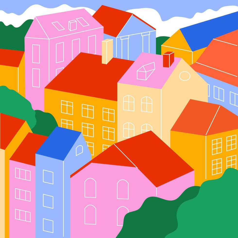 Cityscape with beautiful houses in bright colours vector