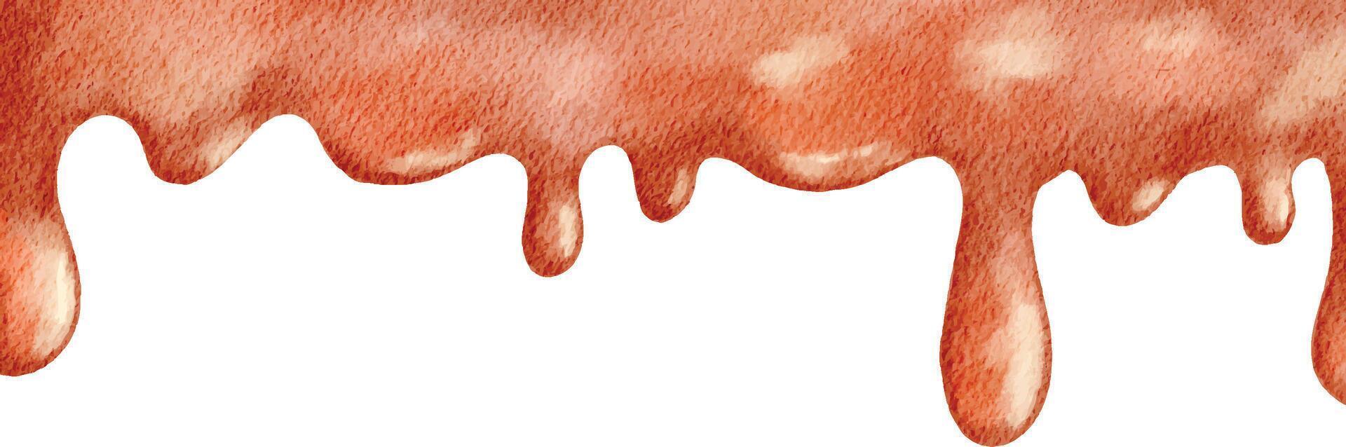 border with dripping chocolate caramel watercolor illustration for banner isolated on white background. vector