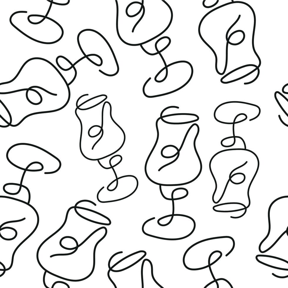 seamless pattern with a round glass for any wine drawn with several lines in line art style vector