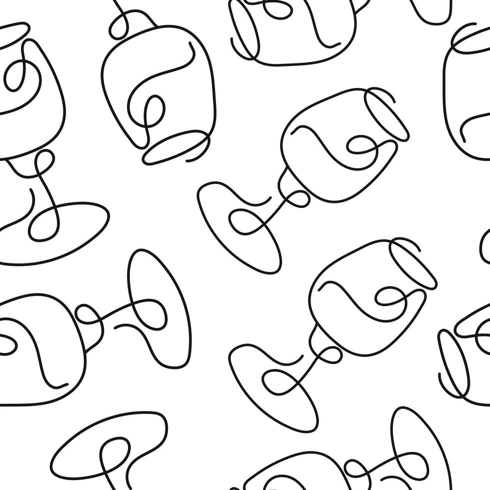 seamless pattern with a round glass for any wine drawn with several lines in line art style arranged randomly vector