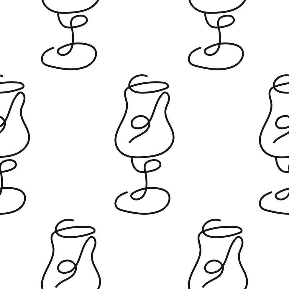 pattern with a figured glass for various drinks drawn with several lines in line art style vector