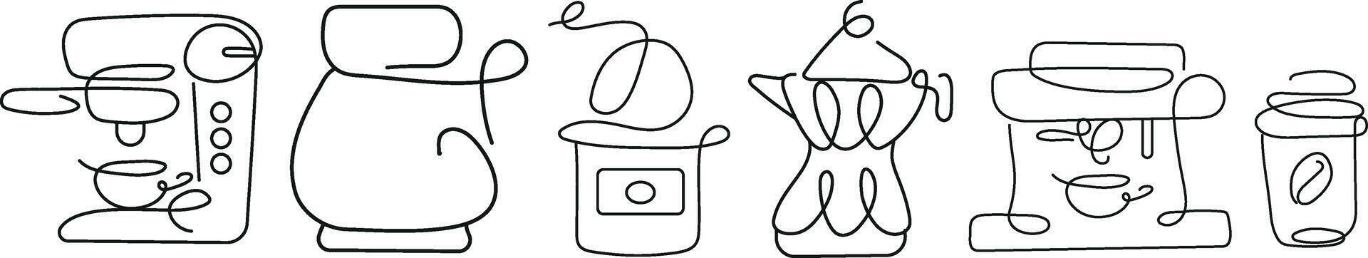 set of icons of various tools and equipment for different types of coffee in line art style, for logos and other designs vector