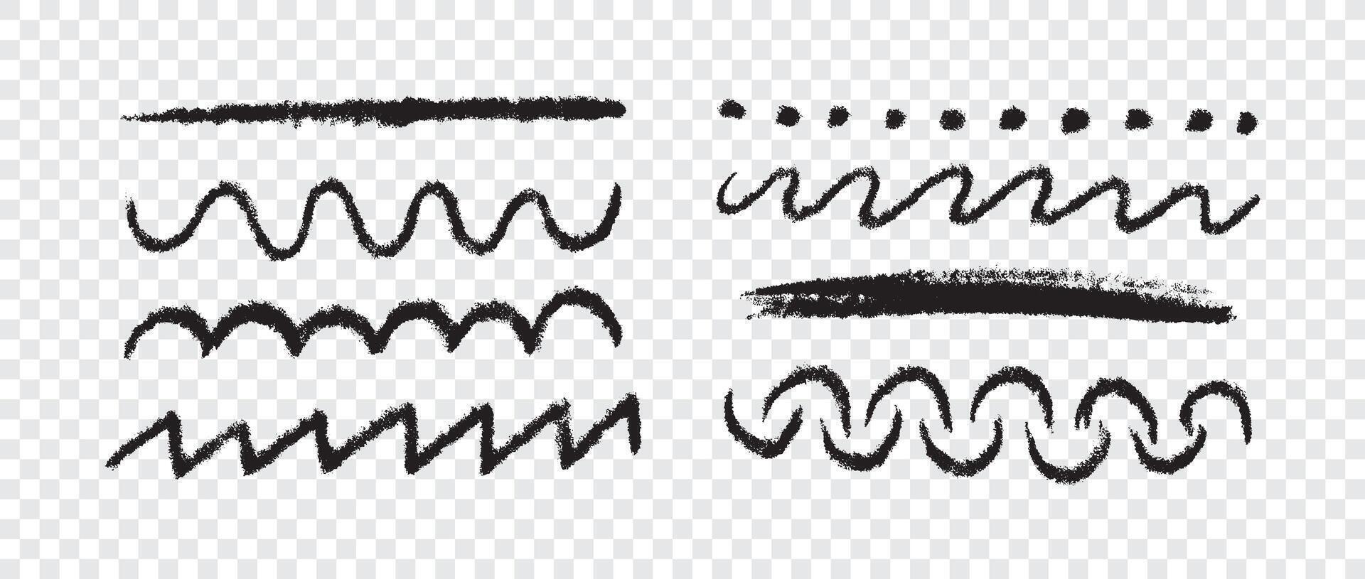 Set of hand painted chalk brushes, brush strokes and ornaments vector